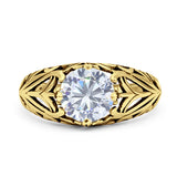 Minimalist 9.3 Round CZ Floral Ring Oxidized 925 Sterling Silver