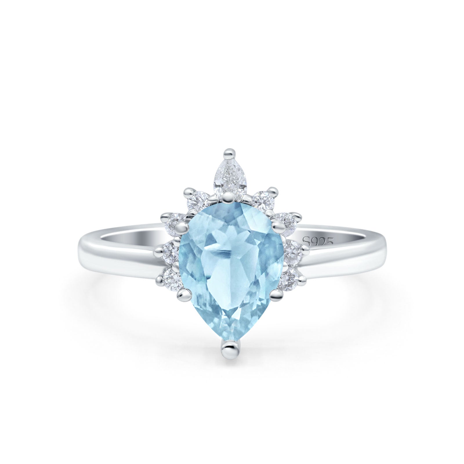 Teardrop Art Deco Pear Wedding Engagement Ring Round CZ 925 Sterling Silver