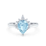 Teardrop Art Deco Pear Wedding Engagement Ring Round CZ 925 Sterling Silver