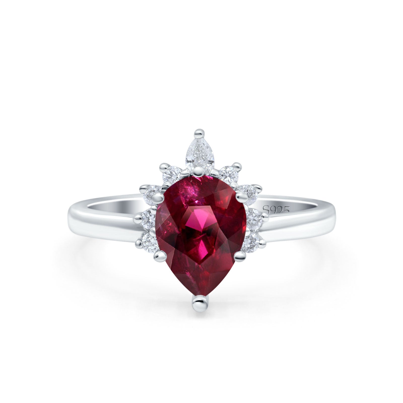 Teardrop Art Deco Pear Wedding Engagement Ring Round CZ 925 Sterling Silver