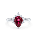 Teardrop Art Deco Pear Wedding Engagement Ring Round CZ 925 Sterling Silver
