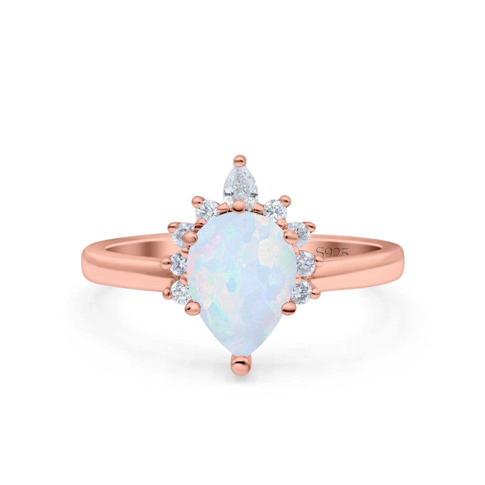 Teardrop Art Deco Pear Wedding Engagement Ring Round CZ 925 Sterling Silver