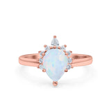 Teardrop Art Deco Pear Wedding Engagement Ring Round CZ 925 Sterling Silver