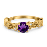 Round Natural Stone Filigree Beaded Ring