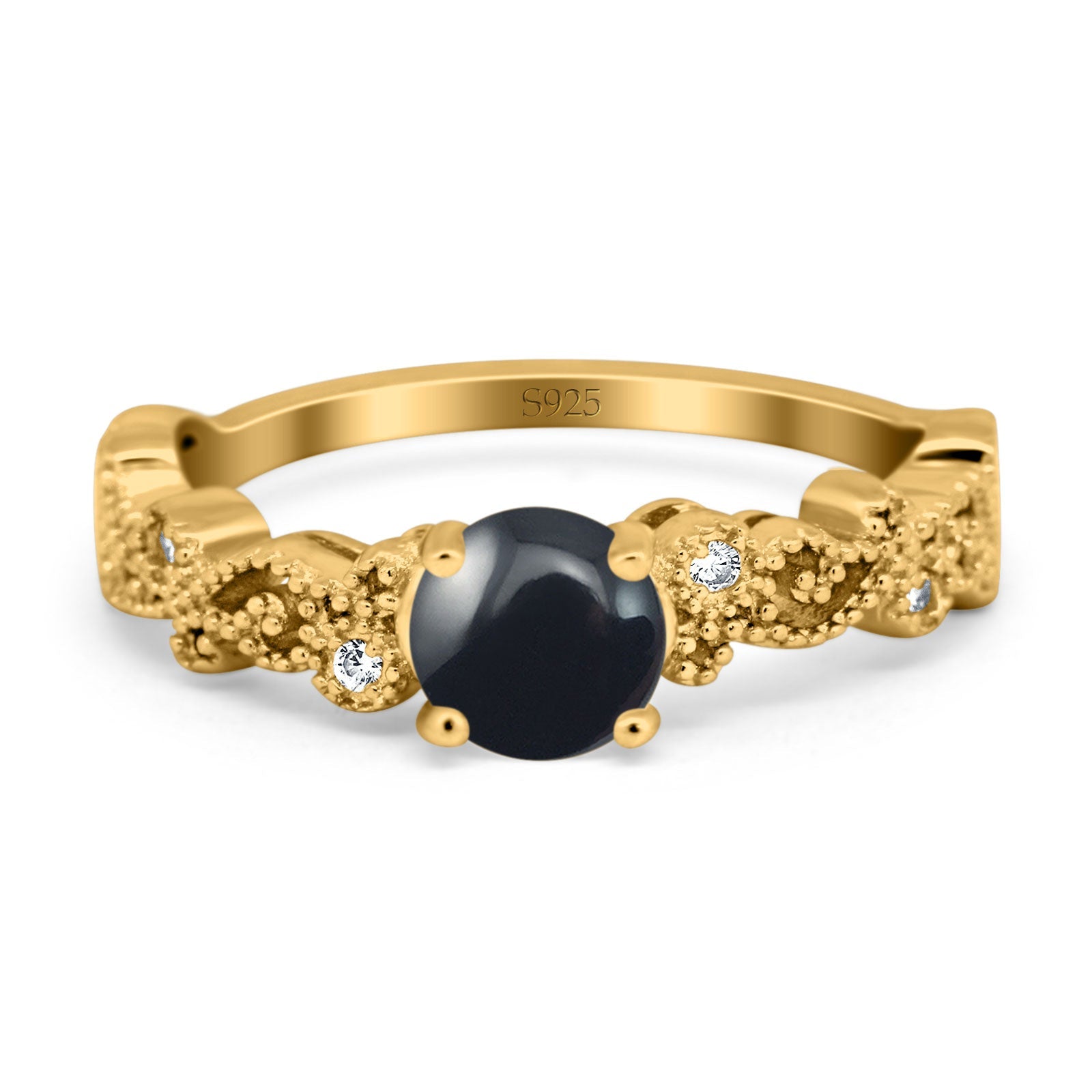 Round Natural Stone Filigree Beaded Ring