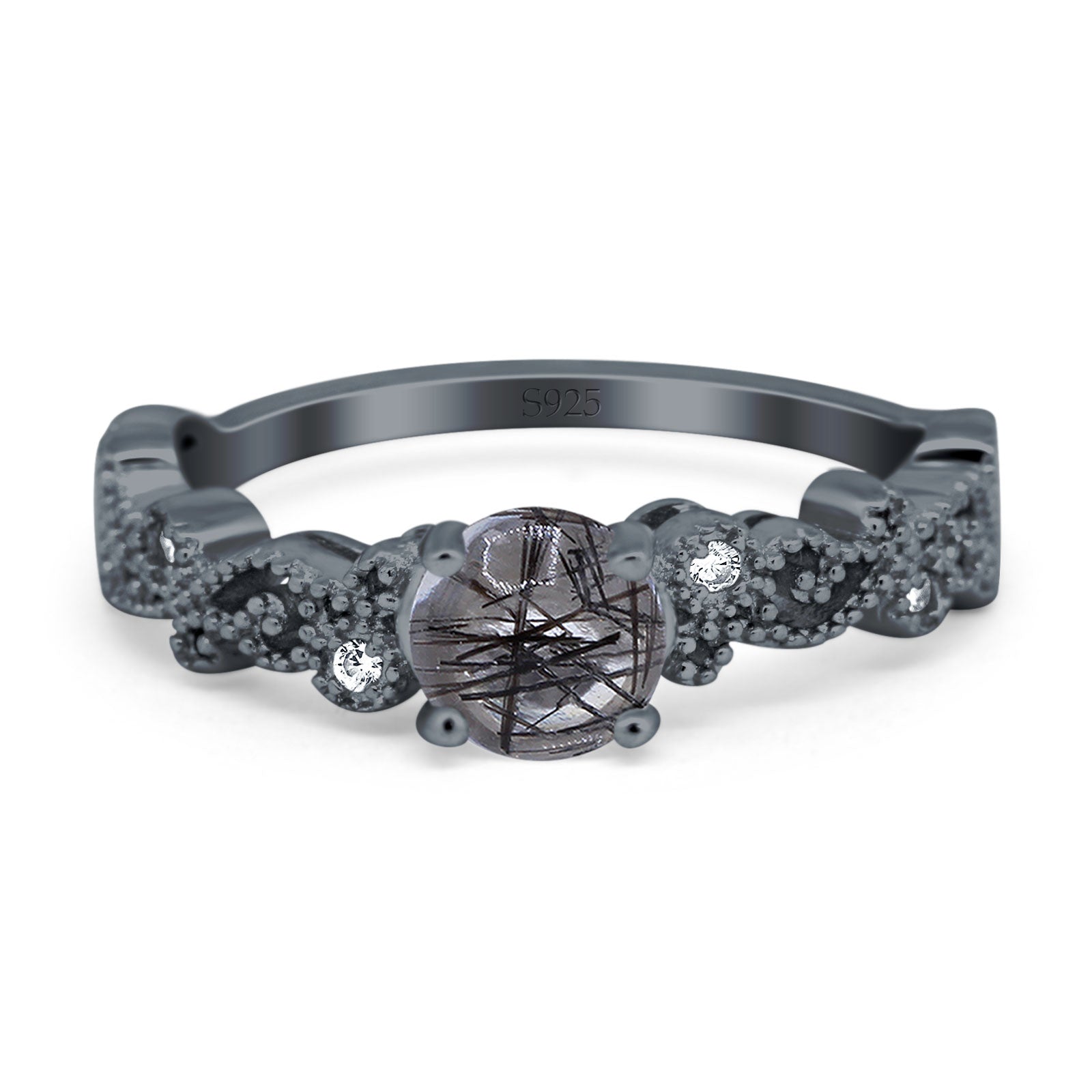 Round Natural Stone Filigree Beaded Ring