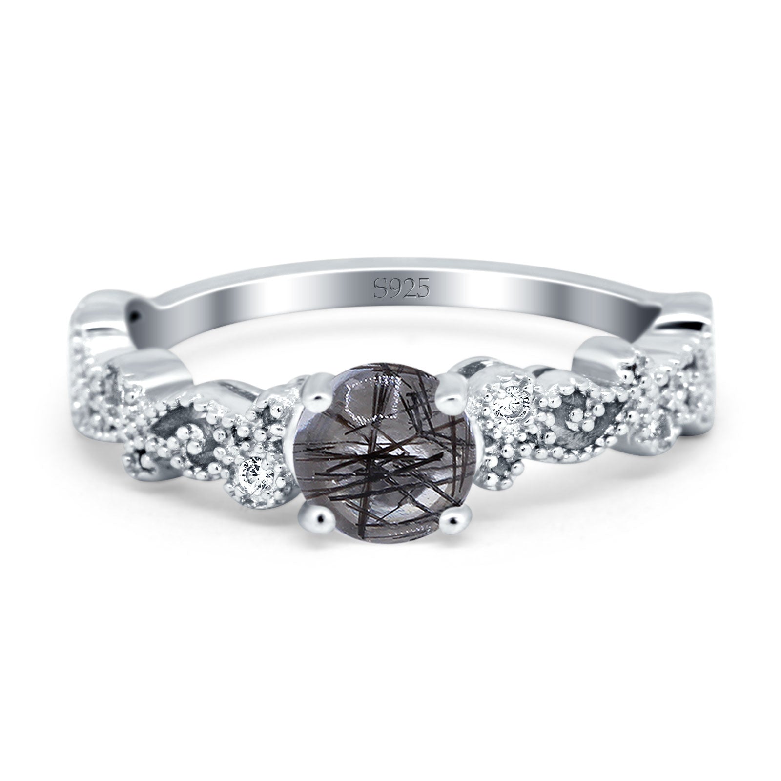 Round Natural Stone Filigree Beaded Ring