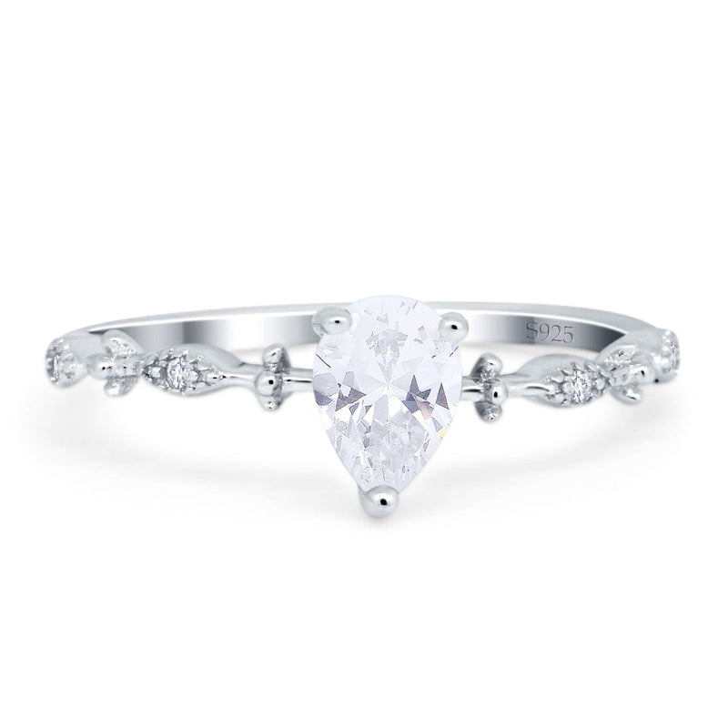 Art Deco Pear Natural Stone Wedding Ring