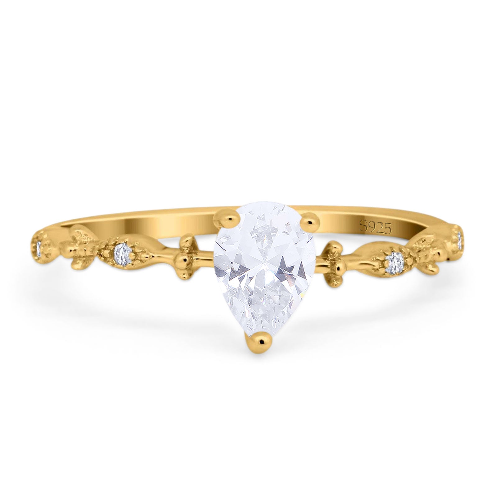 Art Deco Pear Natural Stone Wedding Ring