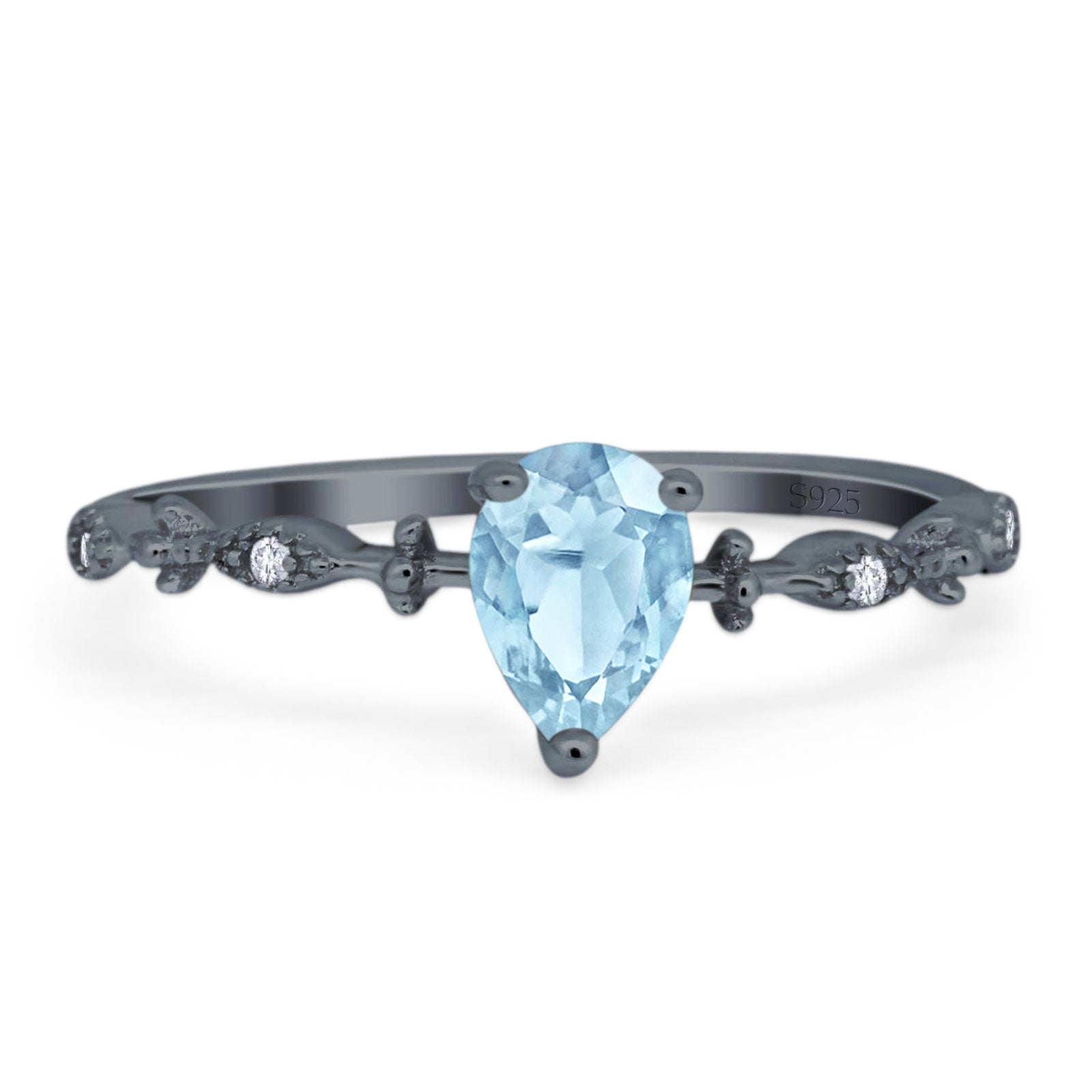 Art Deco Pear Natural Stone Wedding Ring