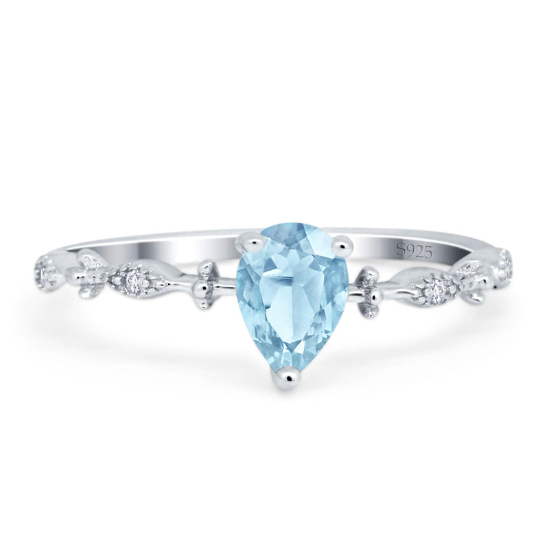 Art Deco Pear Natural Stone Wedding Ring