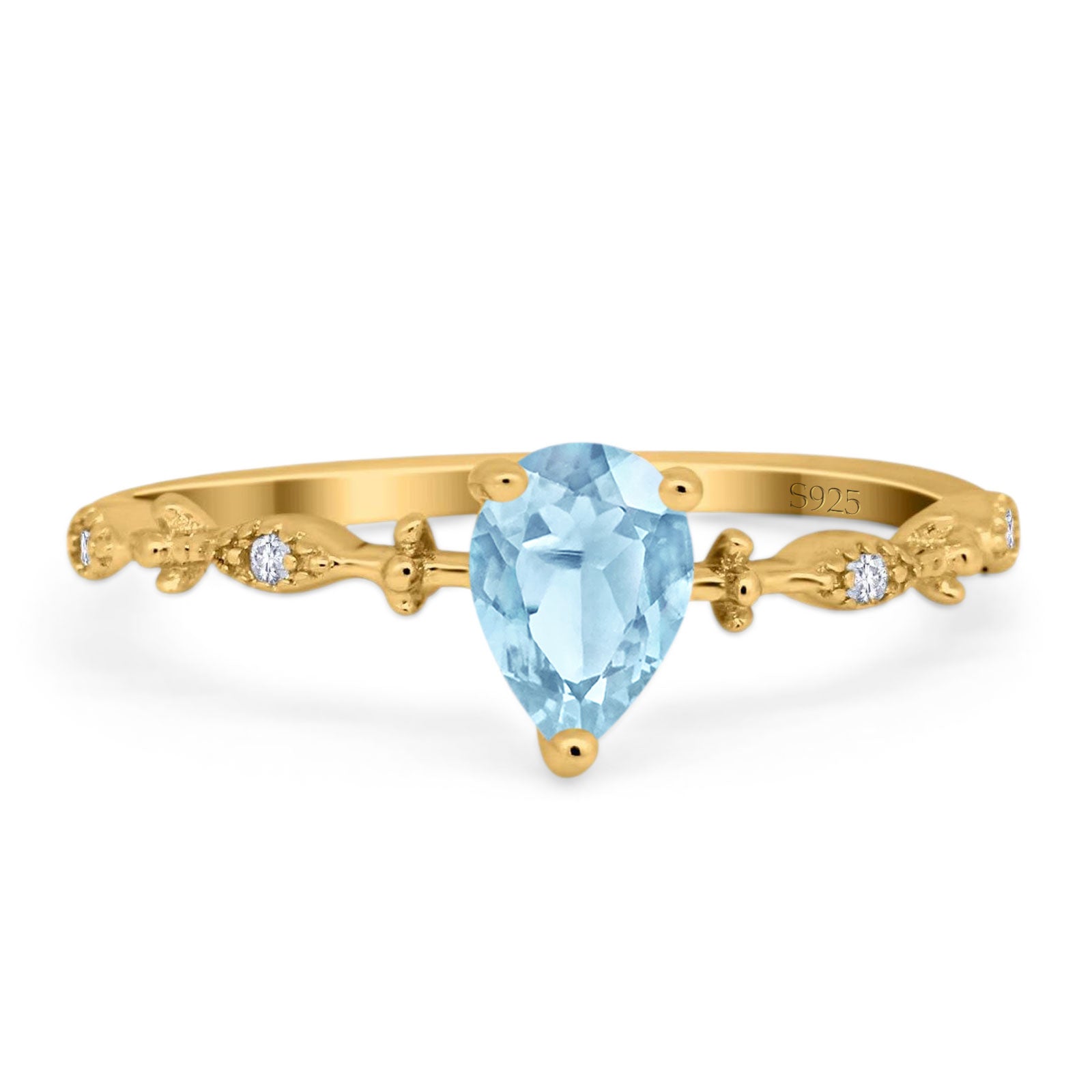 Art Deco Pear Natural Stone Wedding Ring