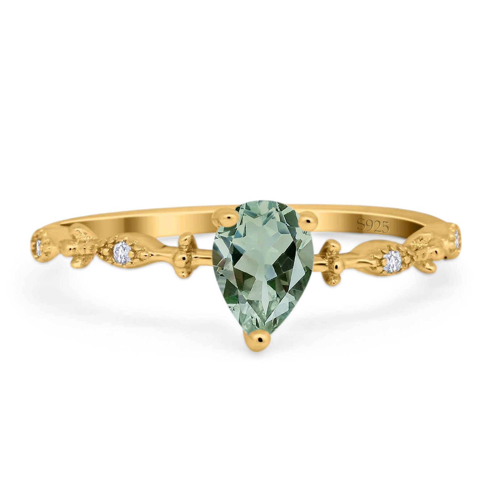 Art Deco Pear Natural Stone Wedding Ring