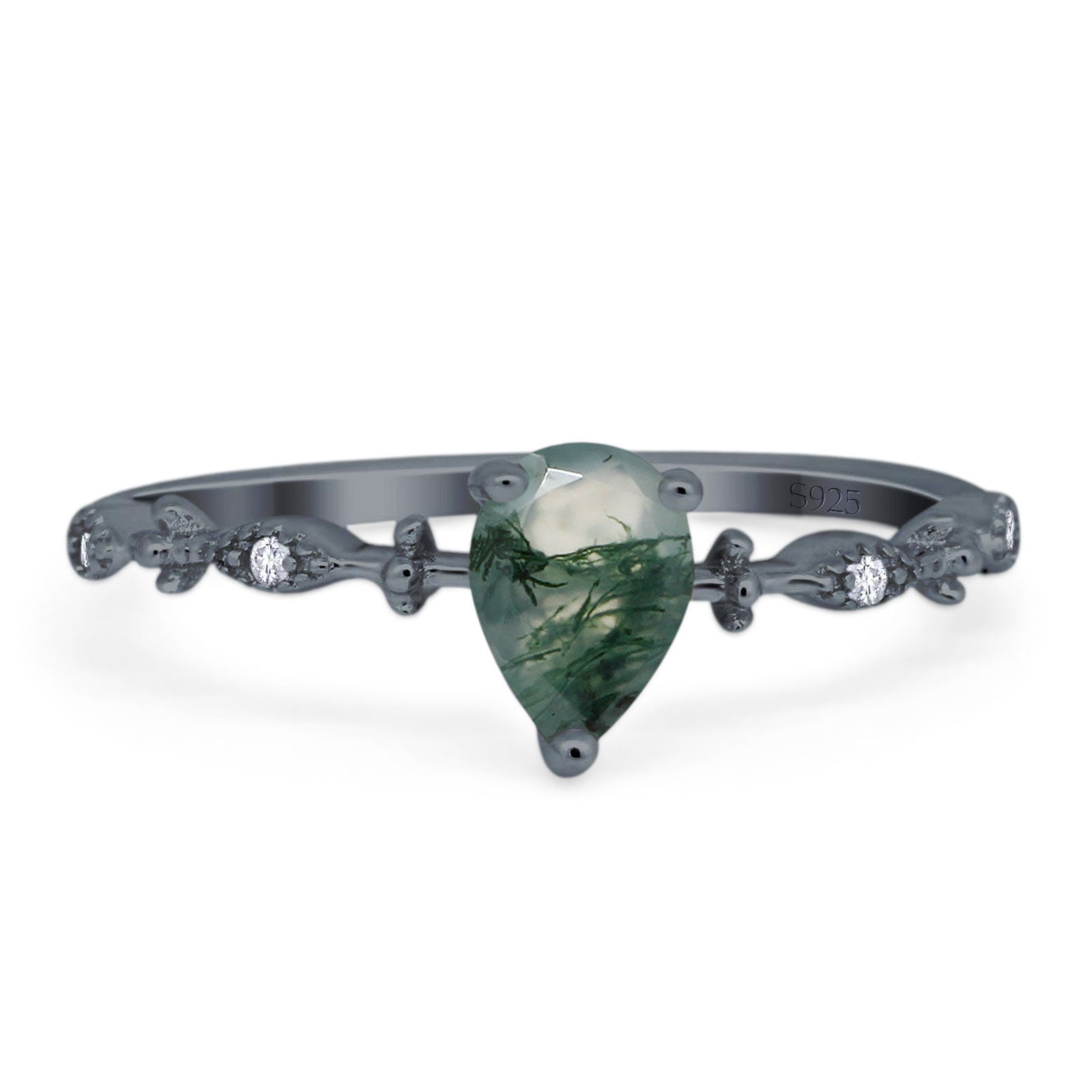 Art Deco Pear Natural Stone Wedding Ring