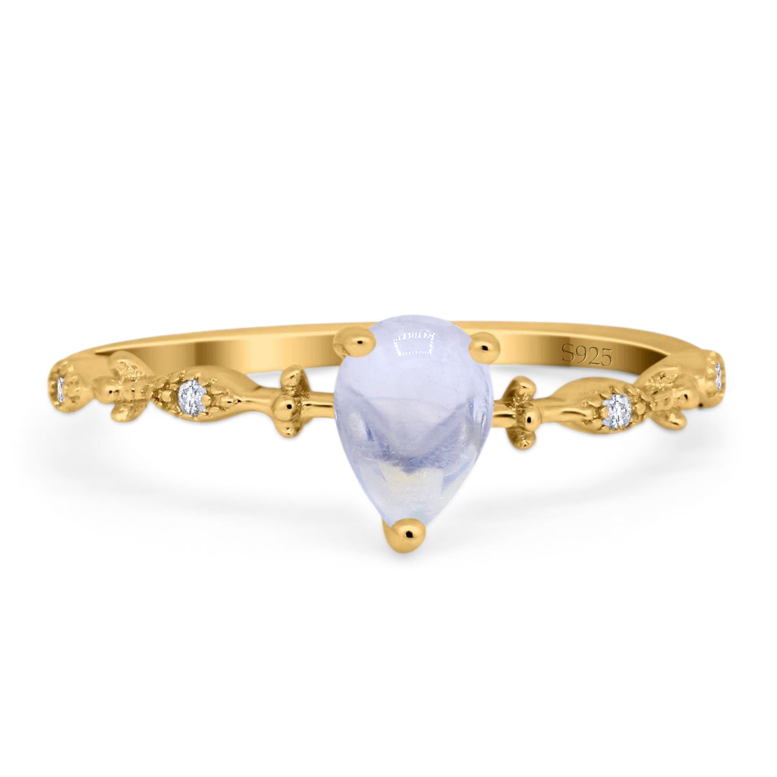 Art Deco Pear Natural Stone Wedding Ring