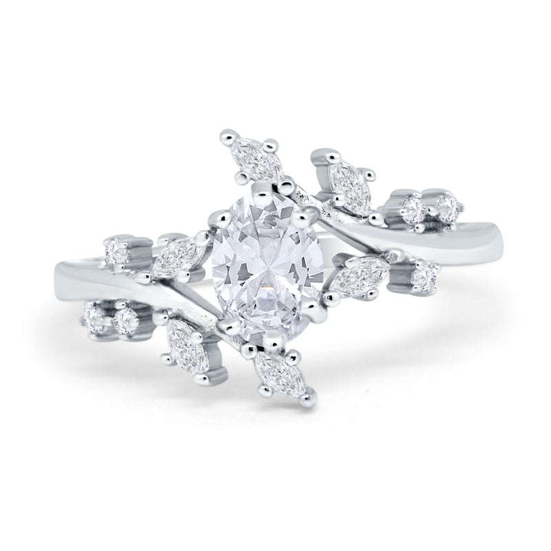 Floral Oval Natural Stone Wedding Ring