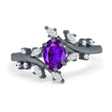 Floral Oval Natural Stone Wedding Ring