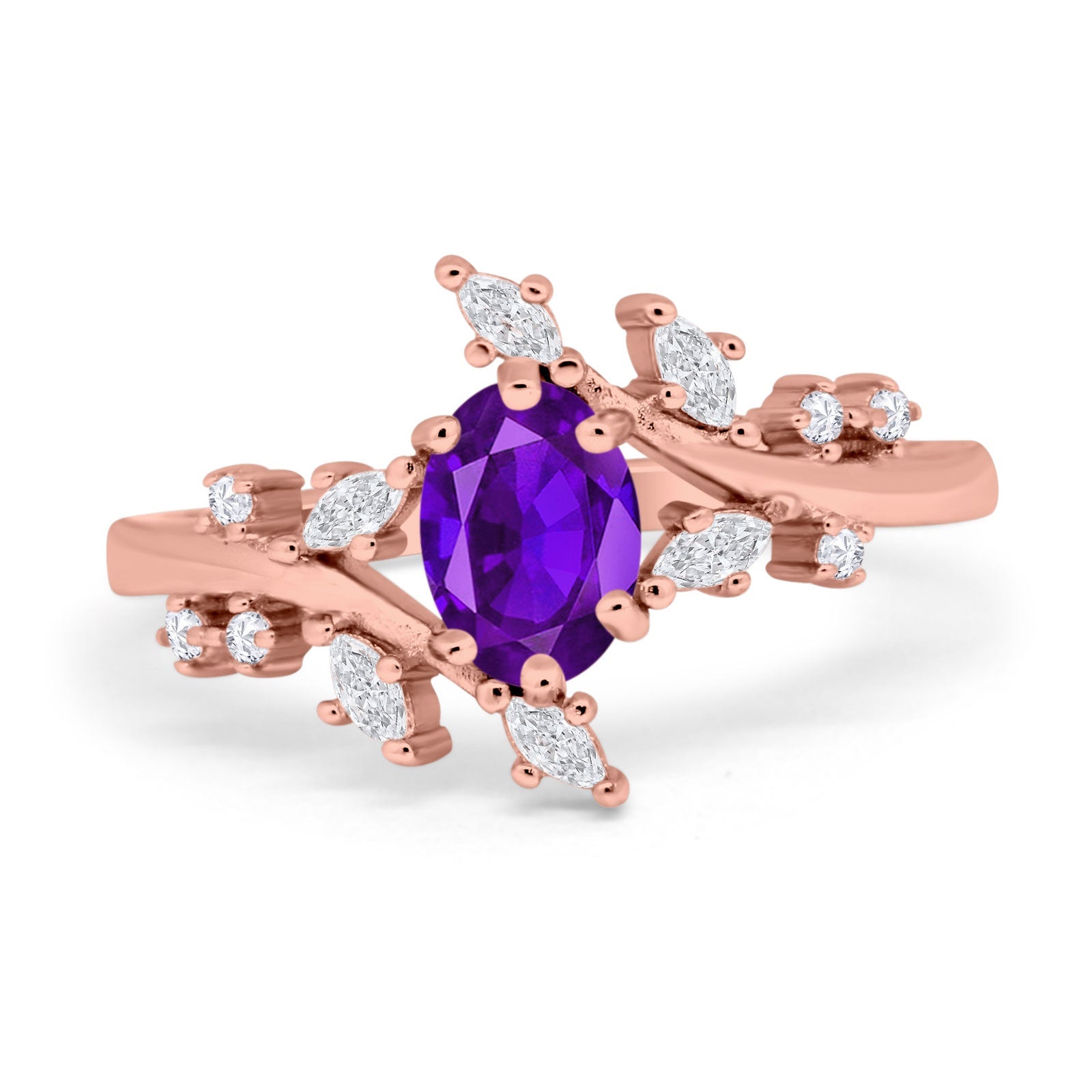 Floral Oval Natural Stone Wedding Ring