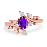 Floral Oval Natural Stone Wedding Ring