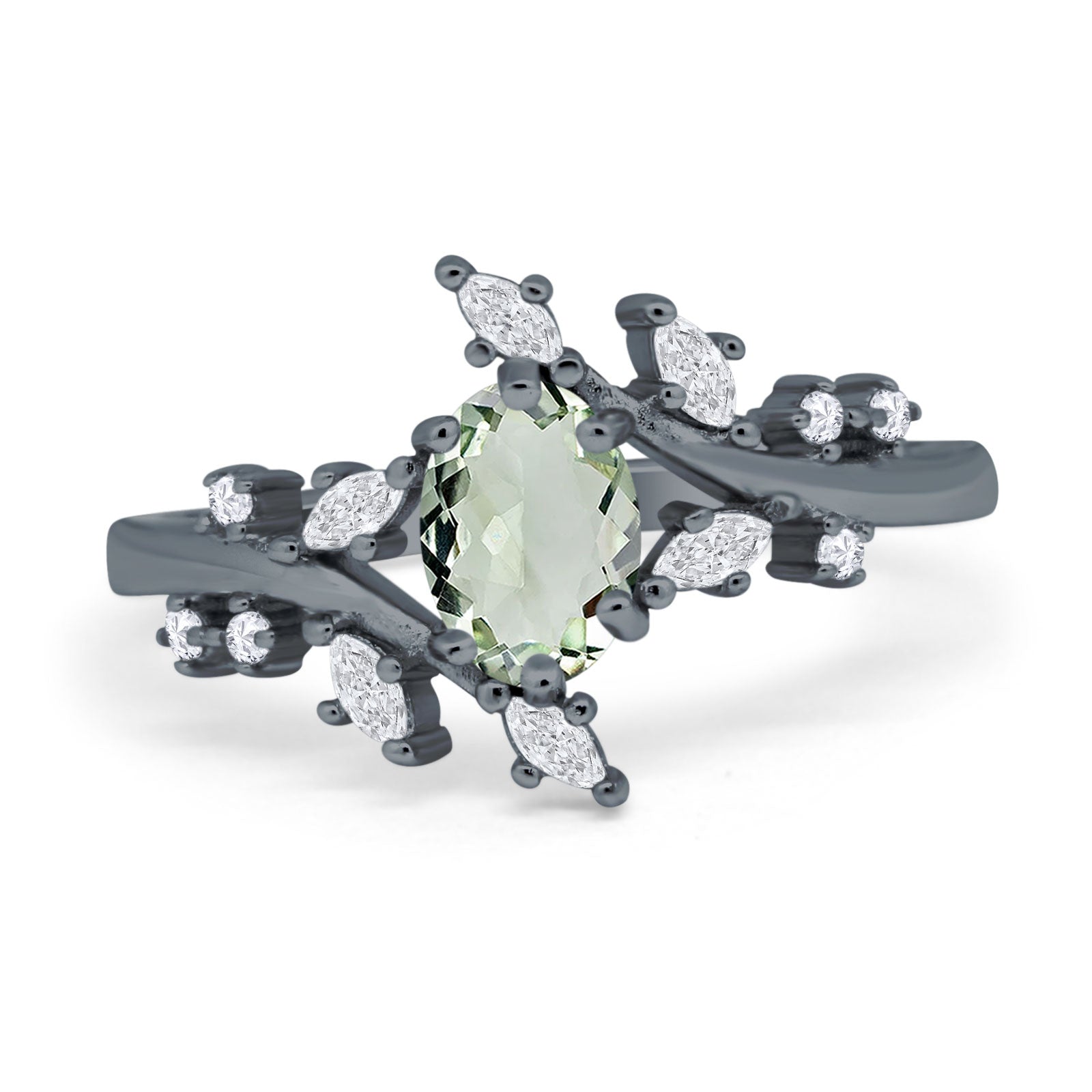 Floral Oval Natural Stone Wedding Ring