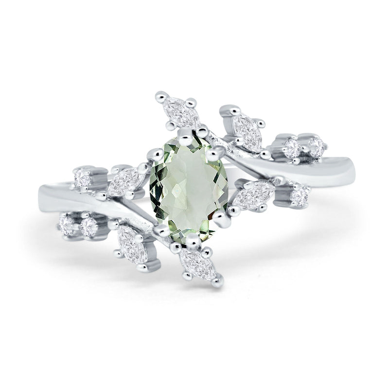 Floral Oval Natural Stone Wedding Ring