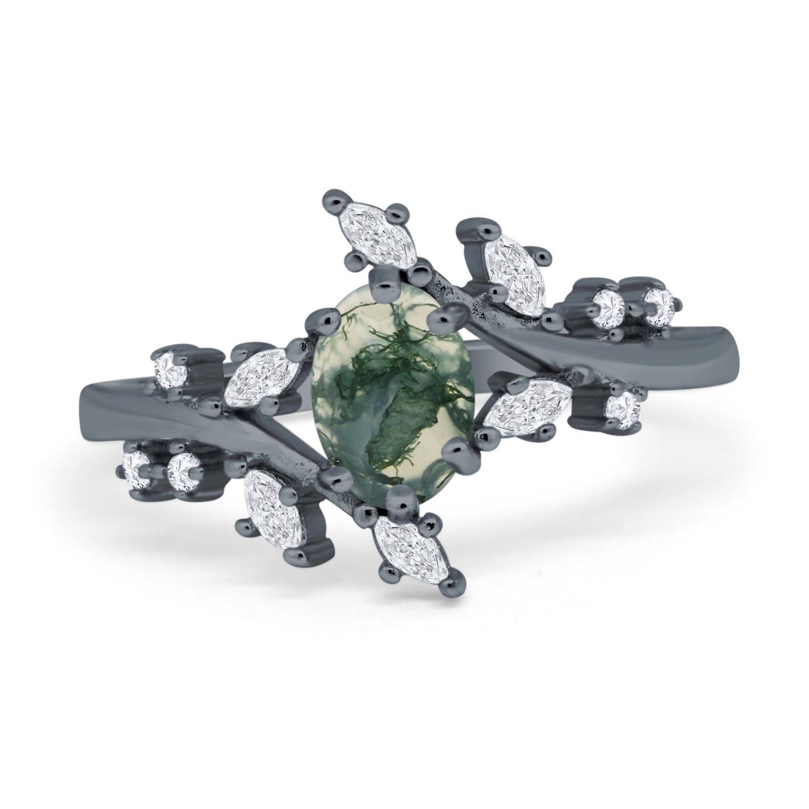 Floral Oval Natural Stone Wedding Ring