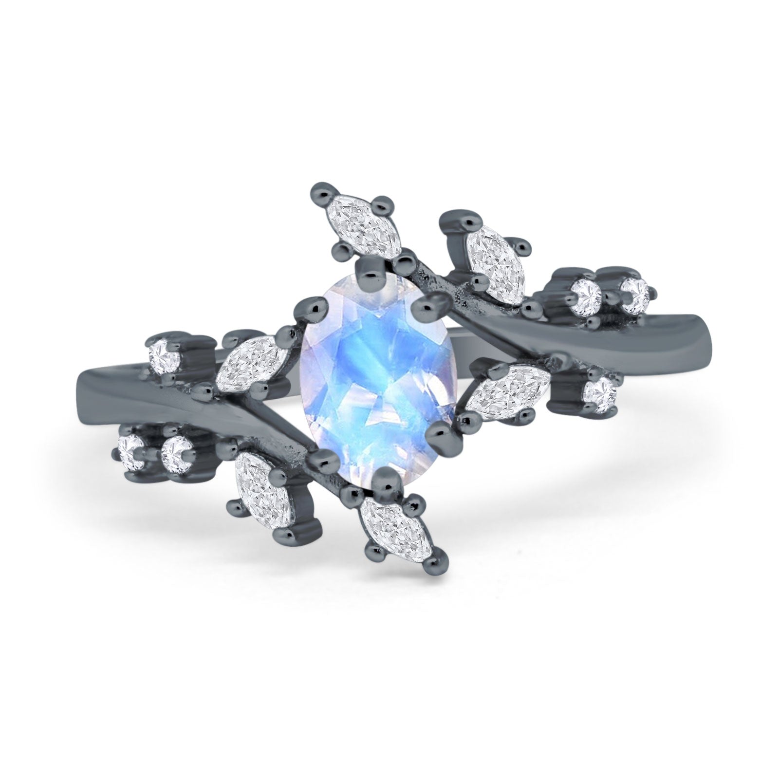 Floral Oval Natural Stone Wedding Ring