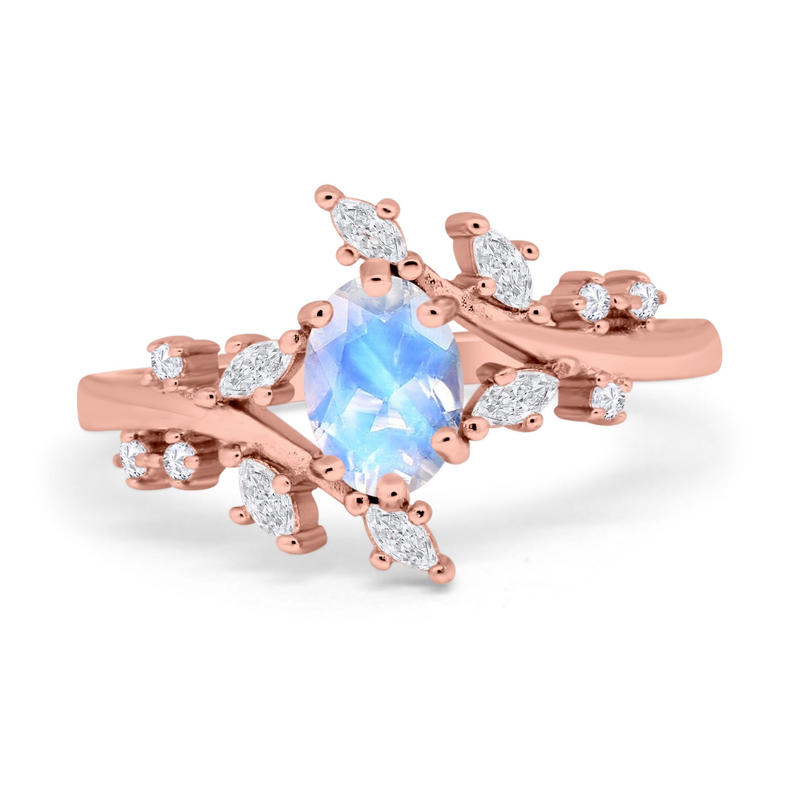Floral Oval Natural Stone Wedding Ring