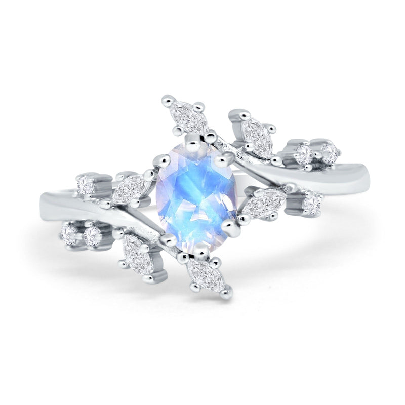 Floral Oval Natural Stone Wedding Ring