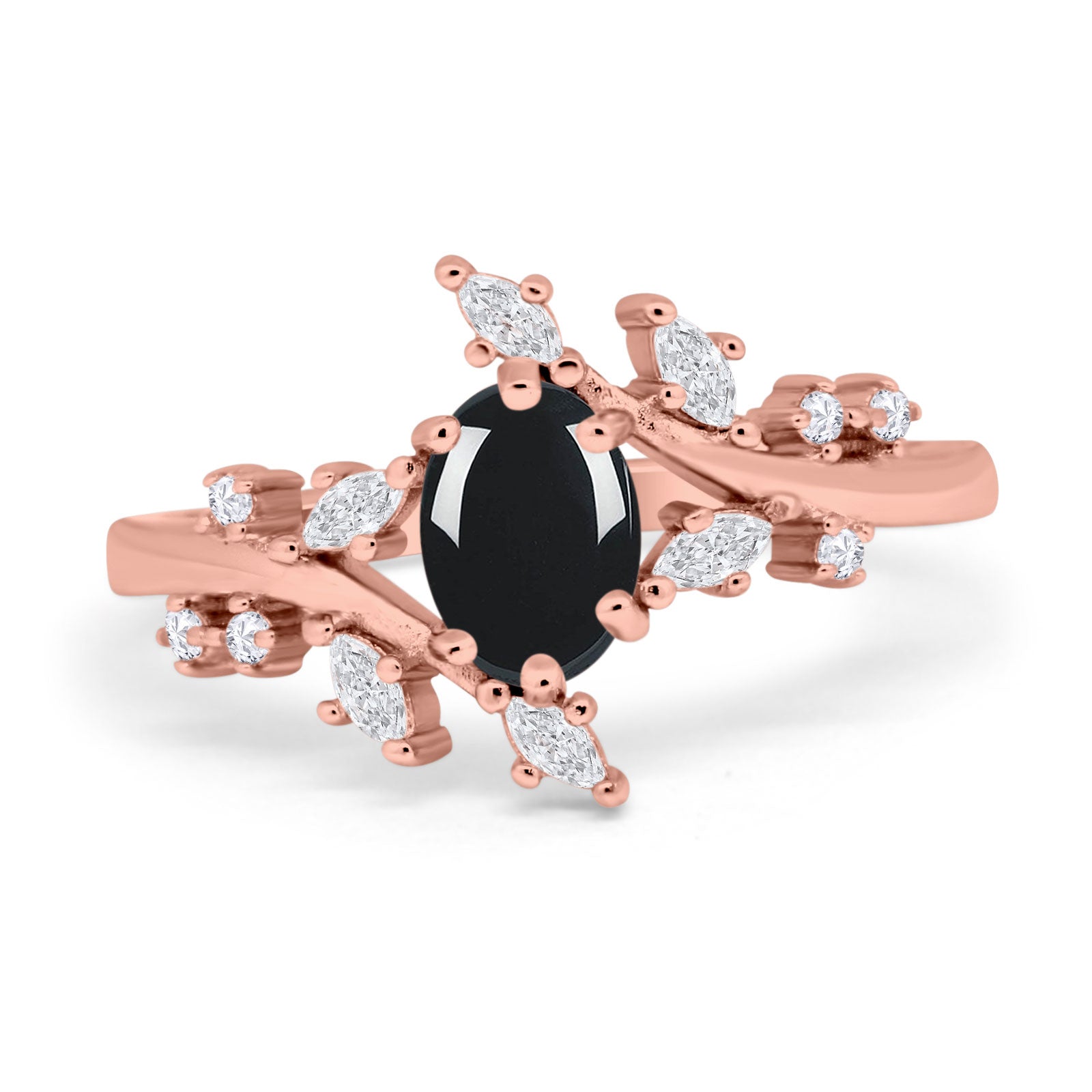 Floral Oval Natural Stone Wedding Ring