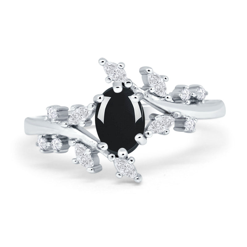 Floral Oval Natural Stone Wedding Ring