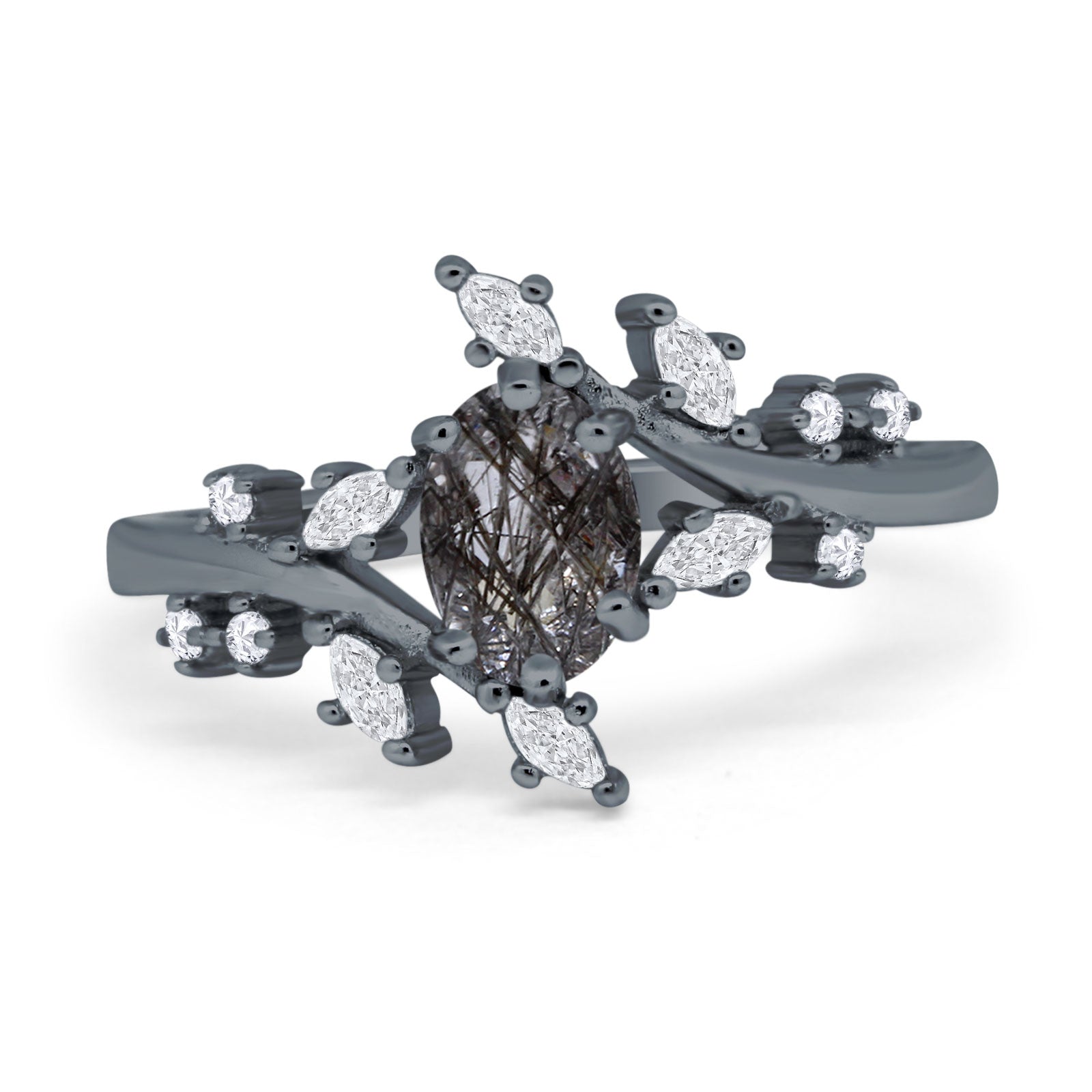 Floral Oval Natural Stone Wedding Ring