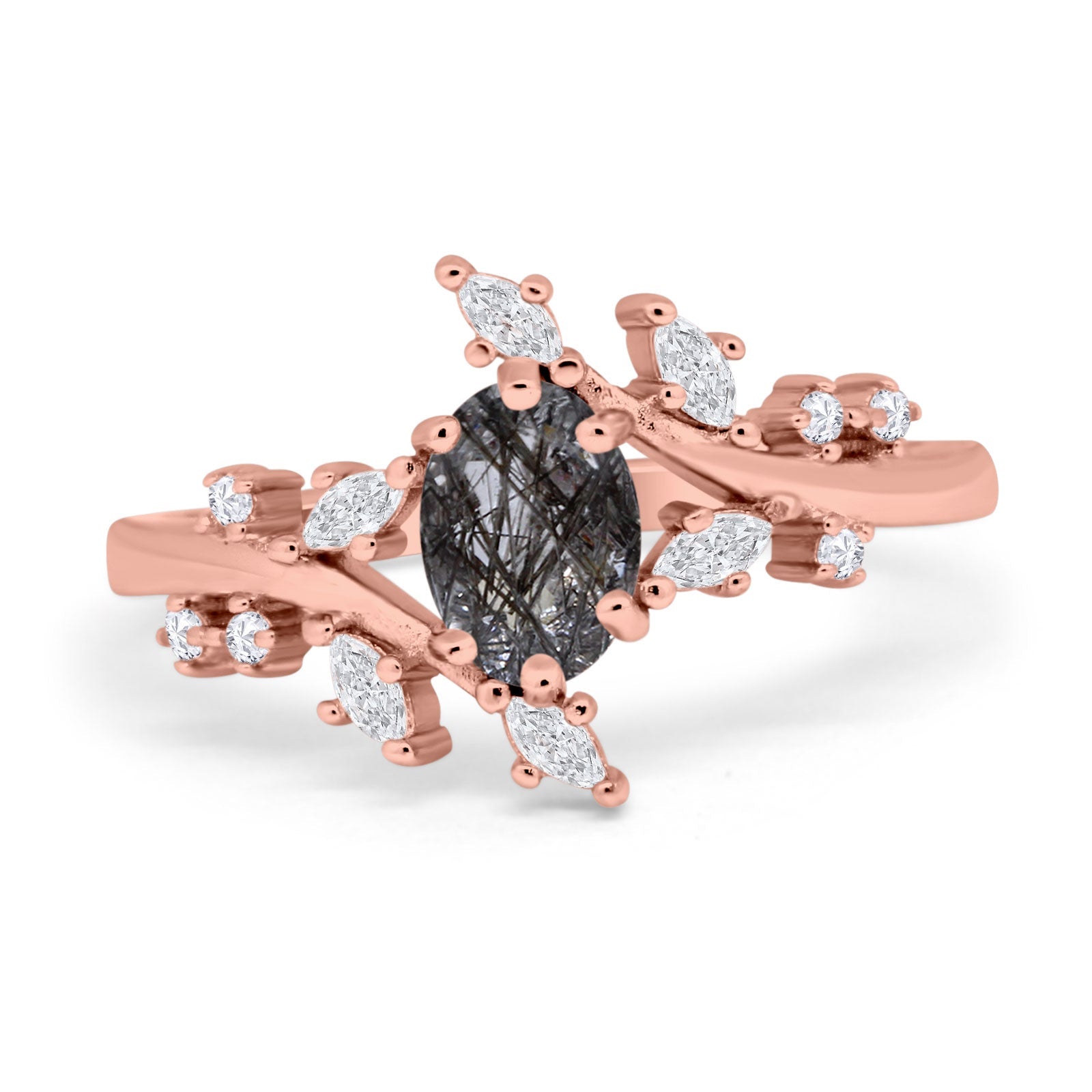 Floral Oval Natural Stone Wedding Ring