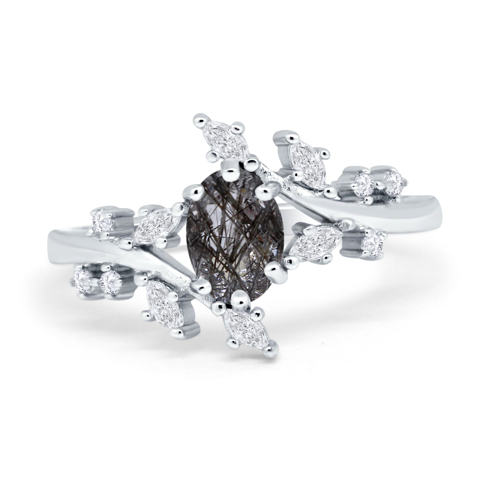 Floral Oval Natural Stone Wedding Ring