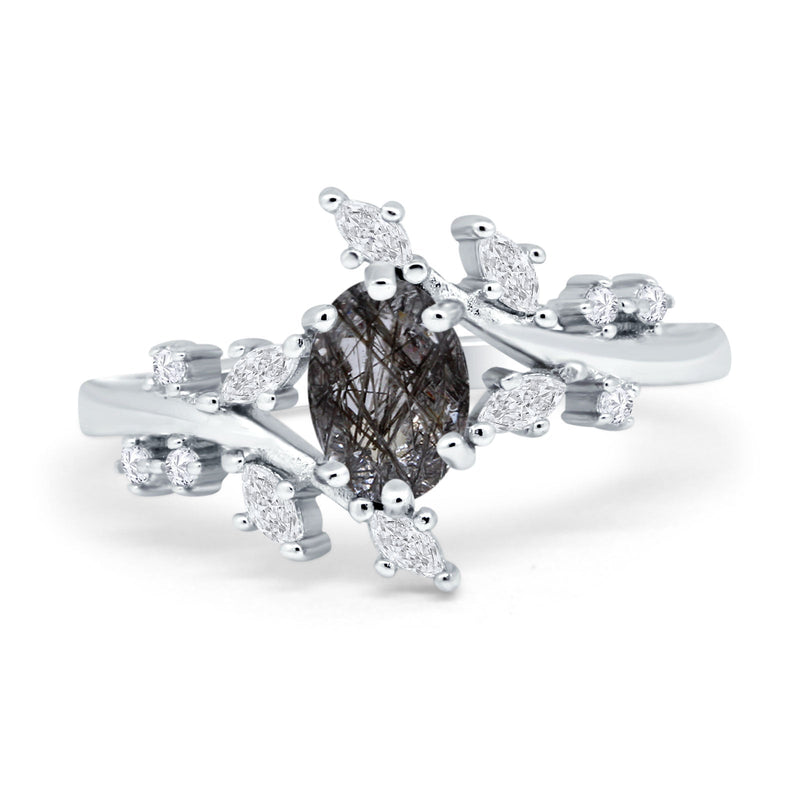 Floral Oval Natural Stone Wedding Ring