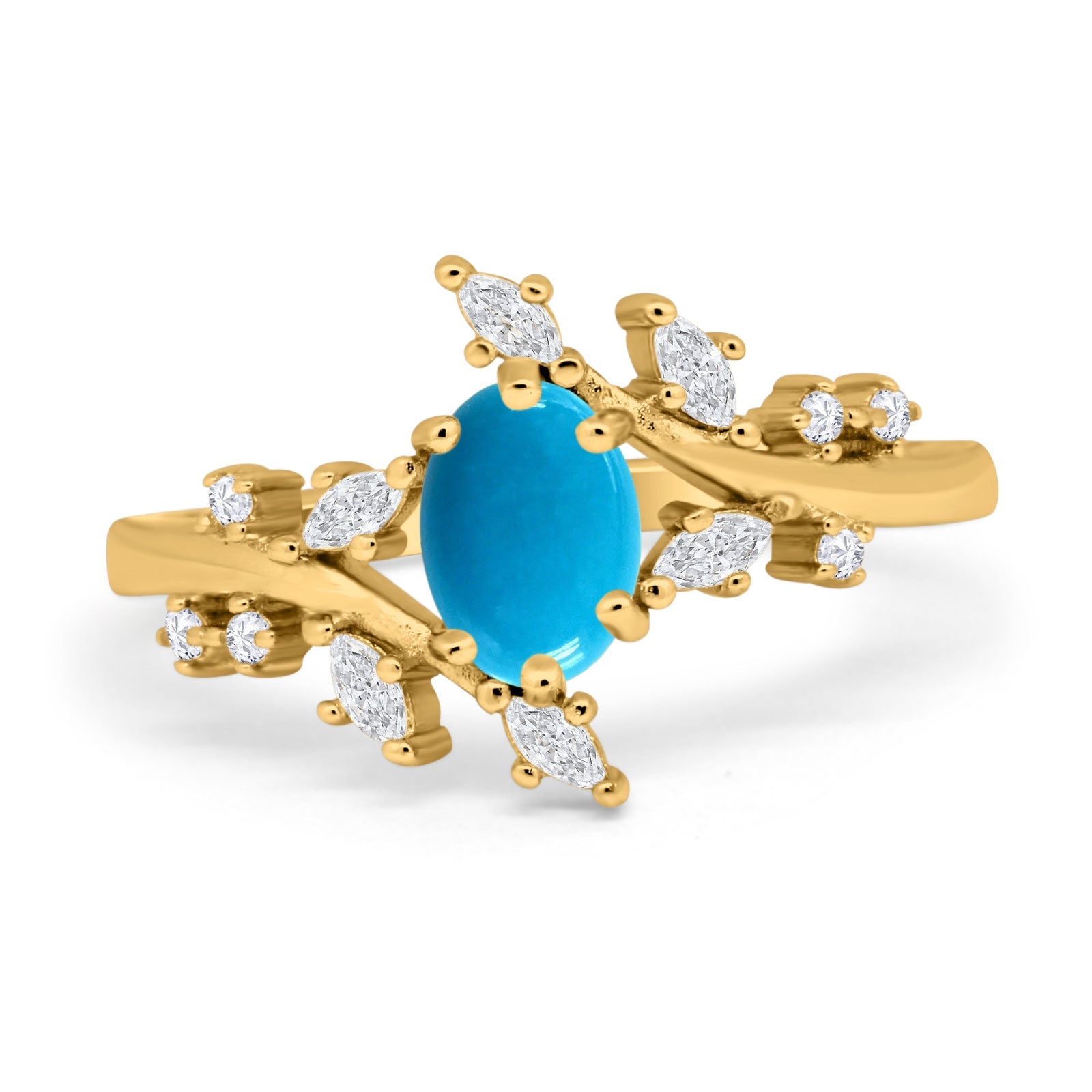 Floral Oval Natural Stone Wedding Ring