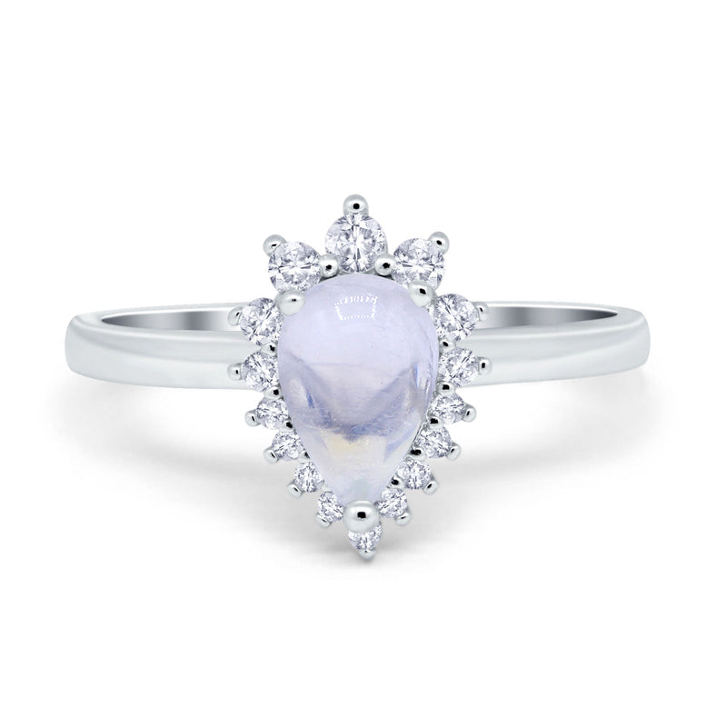 Art Deco Pear Natural Stone Wedding Ring