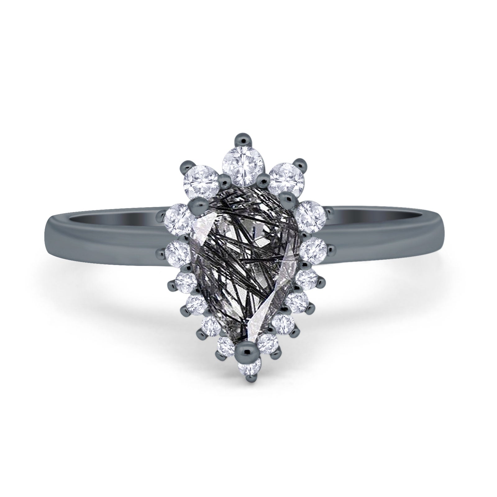 Art Deco Pear Natural Stone Wedding Ring