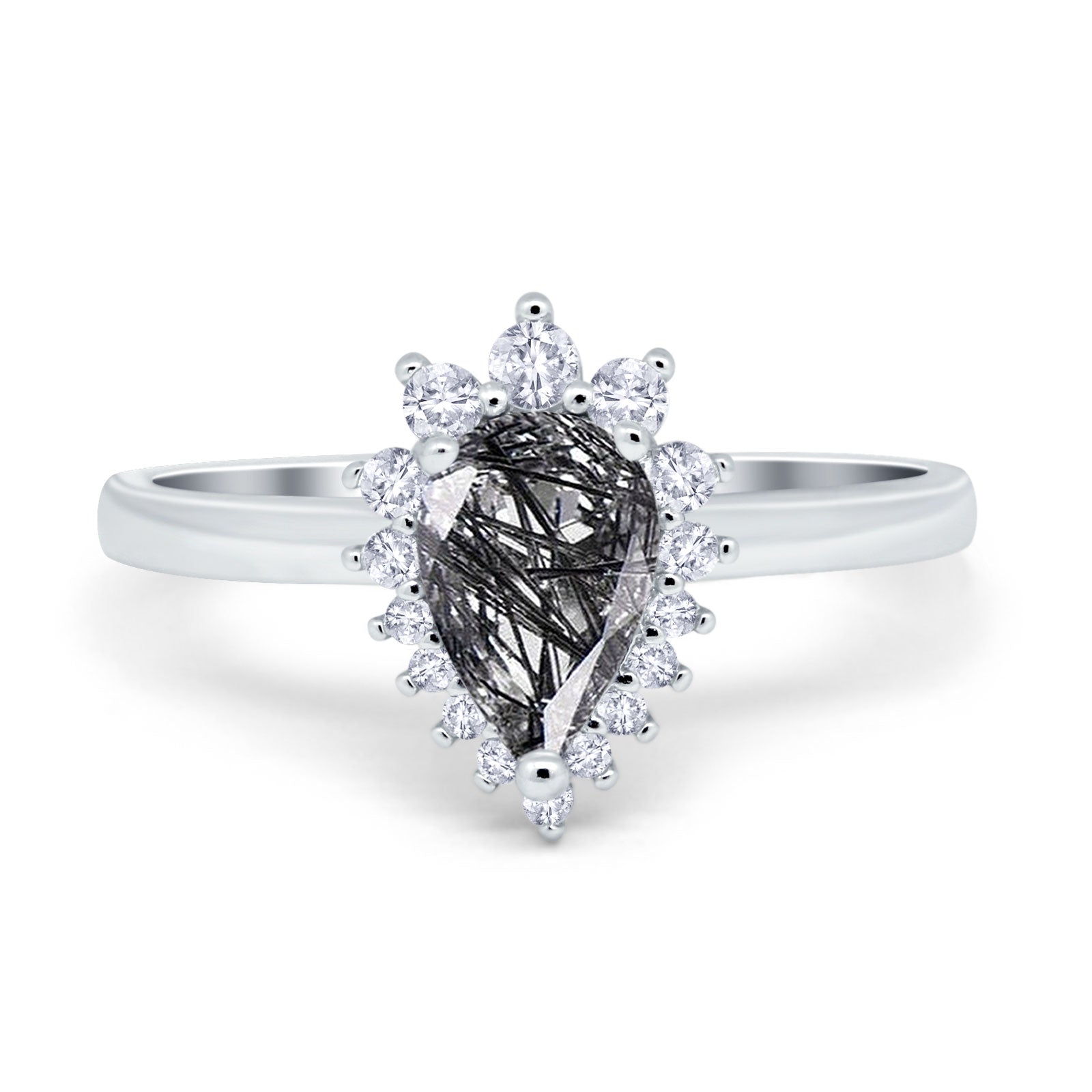 Art Deco Pear Natural Stone Wedding Ring