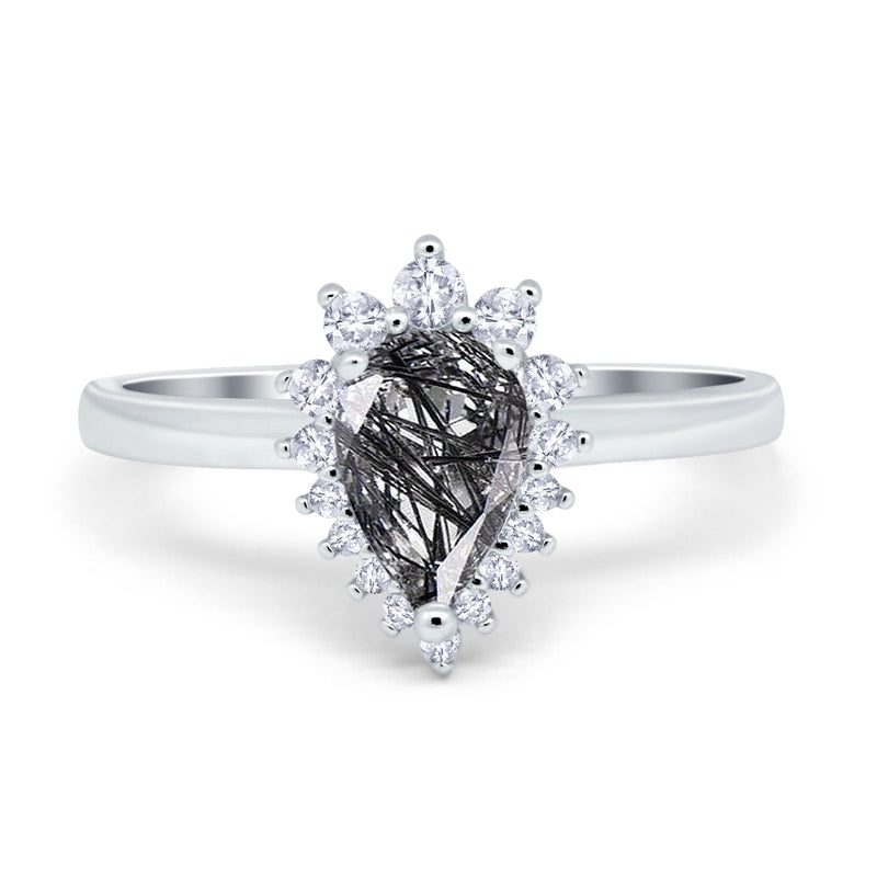 Art Deco Pear Natural Stone Wedding Ring