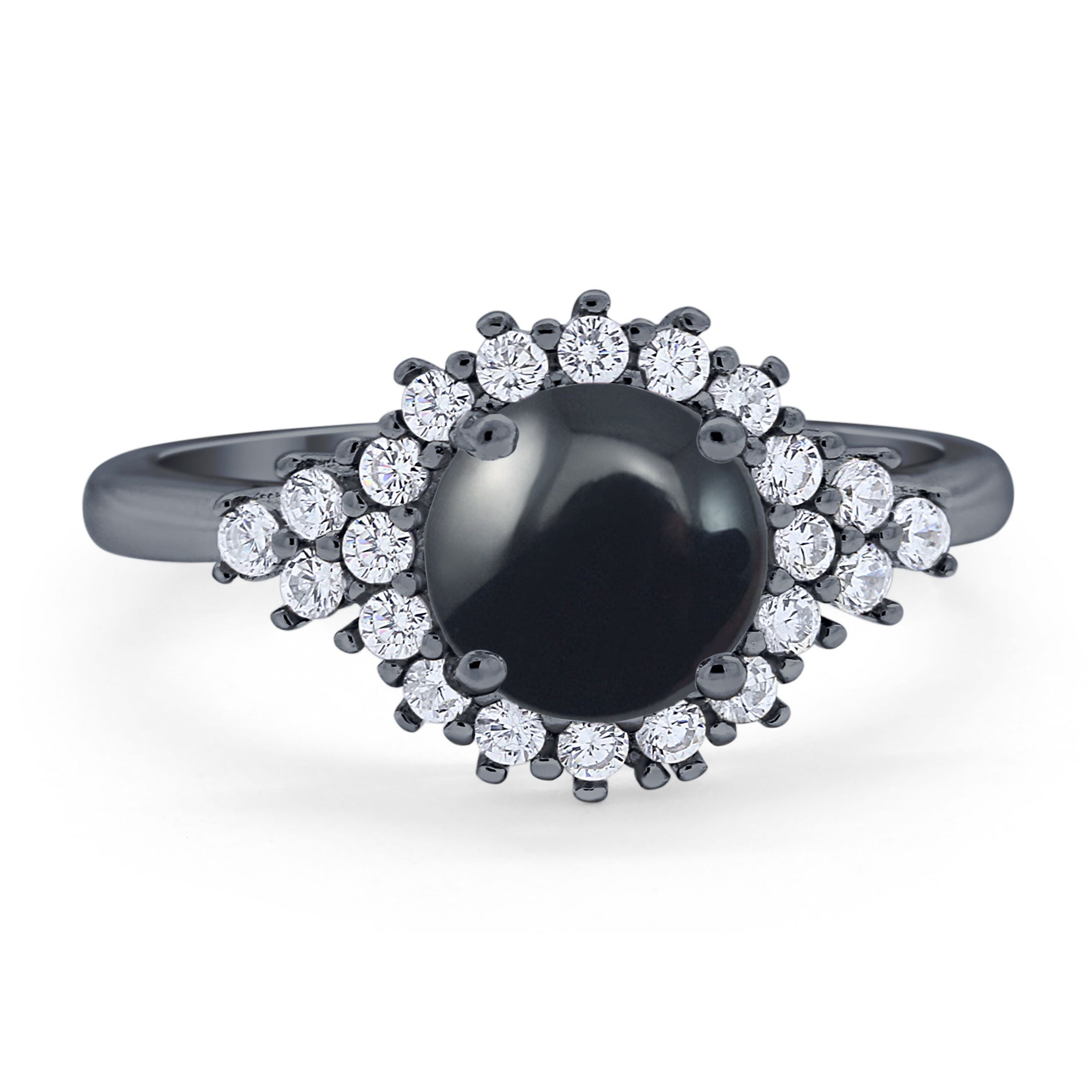 Art Deco Round Natural Stone Flower Ring