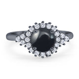 Art Deco Round Natural Stone Flower Ring