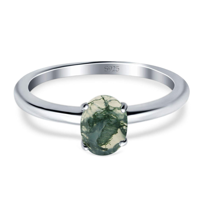 Art Deco Oval Natural Stone Solitaire Ring