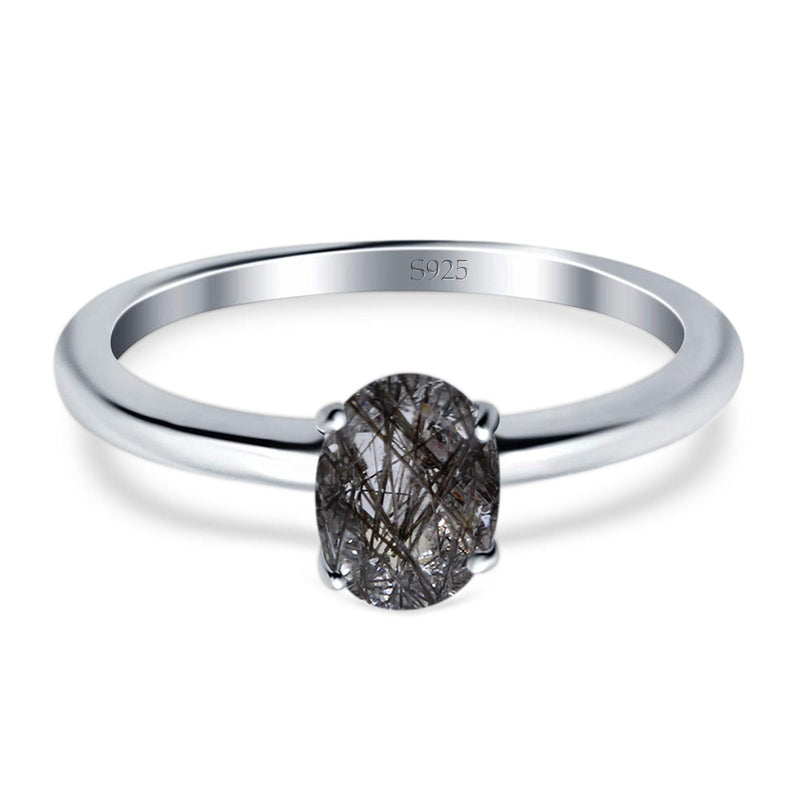 Art Deco Oval Natural Stone Solitaire Ring