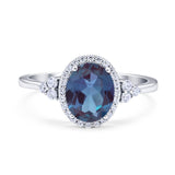 Oval Lab Alexandrite Halo Wedding Ring 925 Sterling Silver