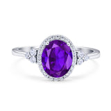 Oval Natural Amethyst Halo Wedding Ring 925 Sterling Silver