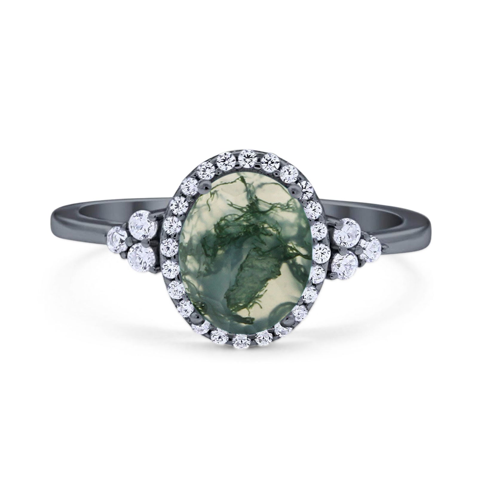 Art Deco Oval Natural Stone Wedding Ring