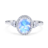 Oval Natural Moonstone Halo Wedding Ring 925 Sterling Silver