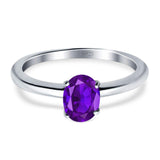 Oval Natural Amethyst Solitaire Cathedral Ring 925 Sterling Silver