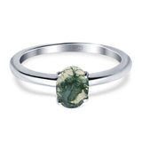 Oval Natural Green Moss Agate Solitaire Cathedral Ring 925 Sterling Silver
